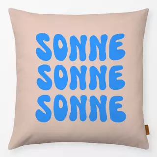 Kissen Sonne Schrift Azurblau Beige