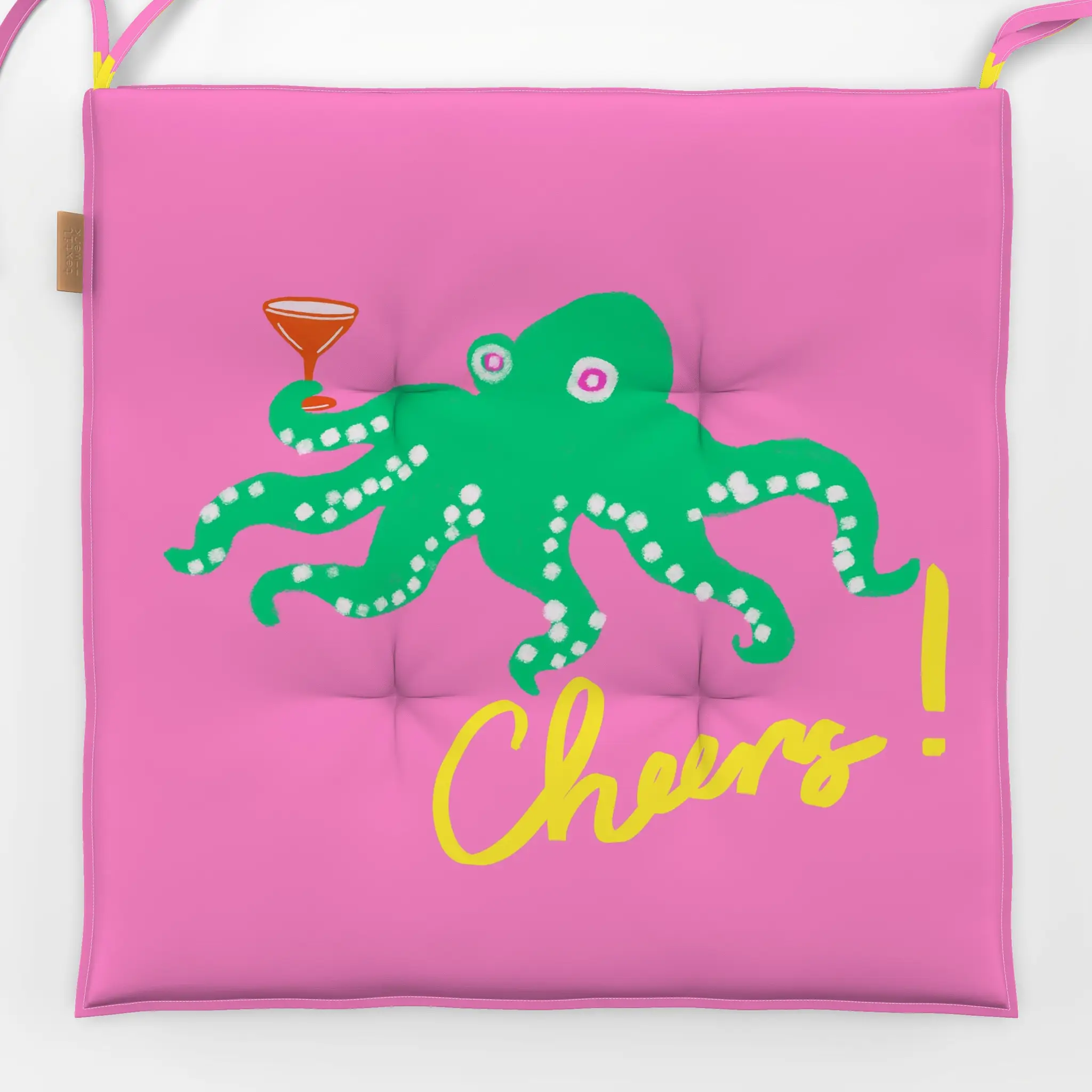Sitzkissen Oktopus Cheers auf pink - Sommer, Küche, Essen & Trinken, Anlässe - von „Alisa Knöß"; Oktopus, Spruchkissen, outd...