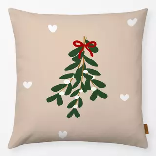 Kissen Mistelzweig Herzen Beige