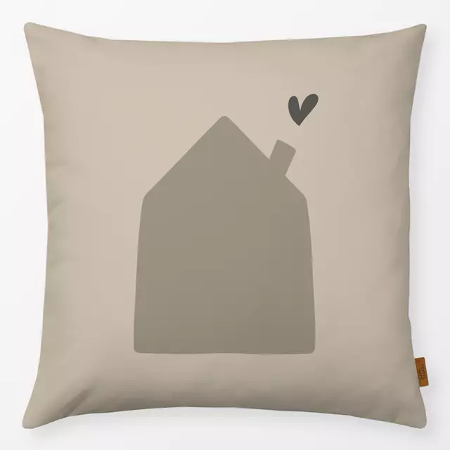 Kissen Haus Mit Herz Grau Beige von Alisa Knöß