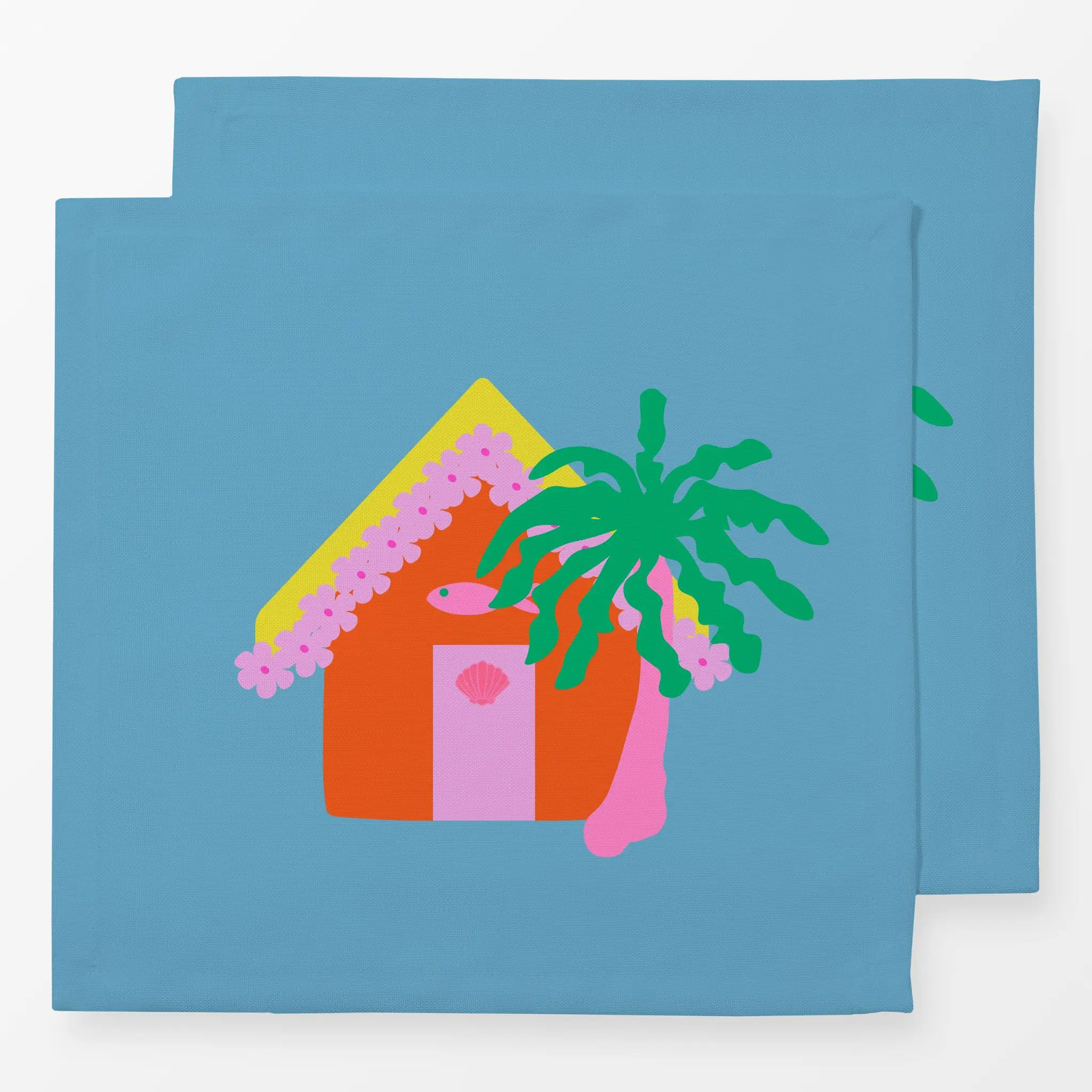 Servietten Strandhaus Bunt Auf Blau - Blumen & Florales, Sommer - von „Alisa Knöß"; Gartendeko, sommerfarben, sommerdeko, st...