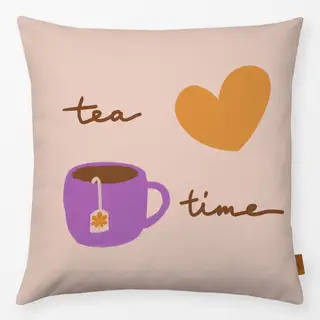 Kissen Tea Time Beige Tasse Herz