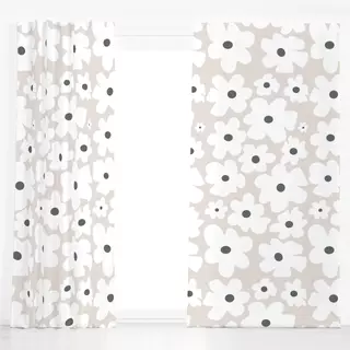 Dekovorhang Weiße Blumen Auf Beige