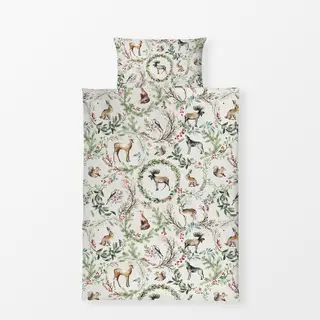Bettwäsche Weihnachten Toile Woodland Animals Rentier Wreath Botanical