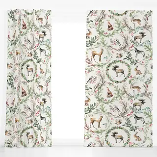 Dekovorhang Weihnachten Toile Woodland Animals Rentier Wreath Botanical