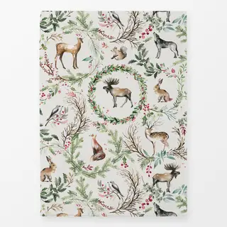 Geschirrtücher Weihnachten Toile Woodland Animals Rentier Wreath Botanical