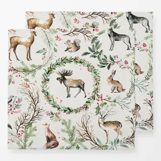 Servietten Weihnachten Toile Woodland Animals Rentier Wreath Botanical