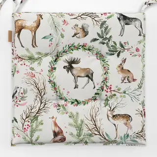 Sitzkissen Weihnachten Toile Woodland Animals Rentier Wreath Botanical