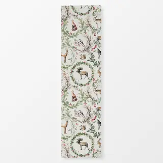 Tischläufer Weihnachten Toile Woodland Animals Rentier Wreath Botanical