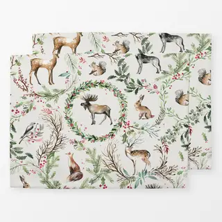 Tischset Weihnachten Toile Woodland Animals Rentier Wreath Botanical