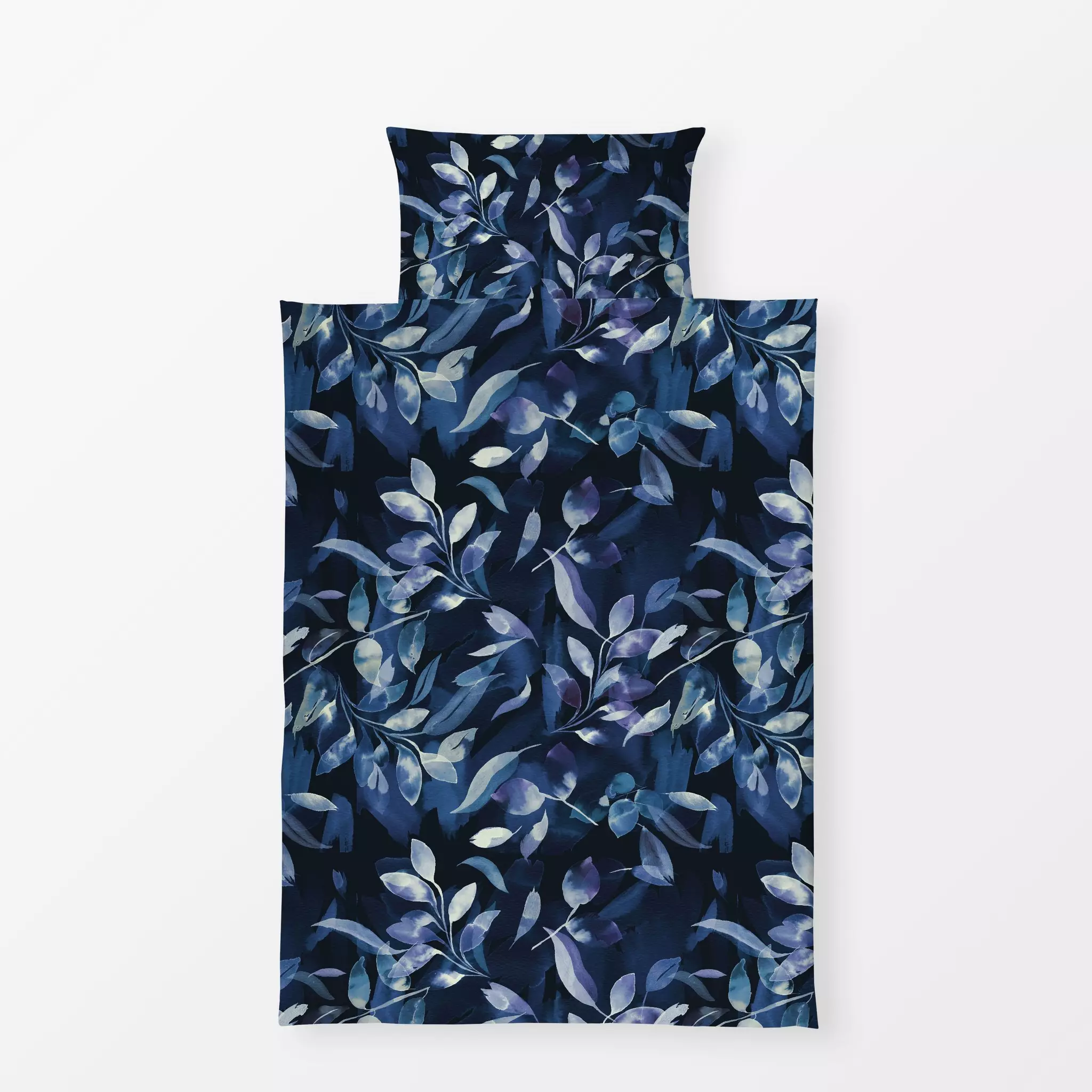 Bettwäsche Indigo Leaves Navy Sea Leaves - Natur & Landschaft, Pflanzen & Botanik - von „Ninola Design "; minimal, Kissen, B...