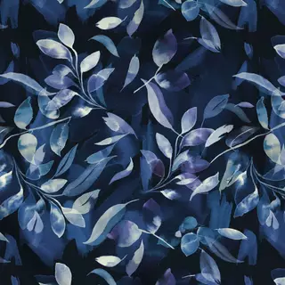 Meterware Indigo Leaves Navy Sea Leaves