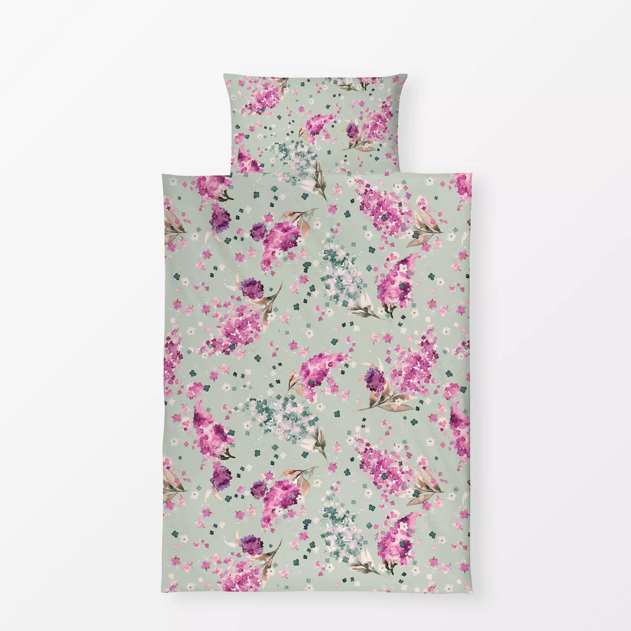 Bettwäsche Lilacs Magenta Green - Blumen & Florales, Sommer - von „Ninola Design "; Aquarell, Kissen, Blumen, Pflanzen, Somm...