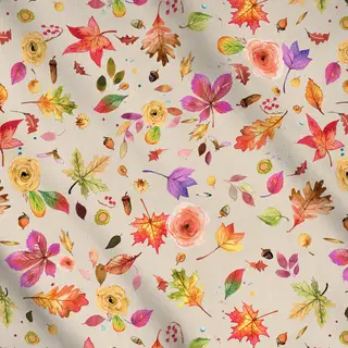 Meterware Herbst Wald Blätter Blumen