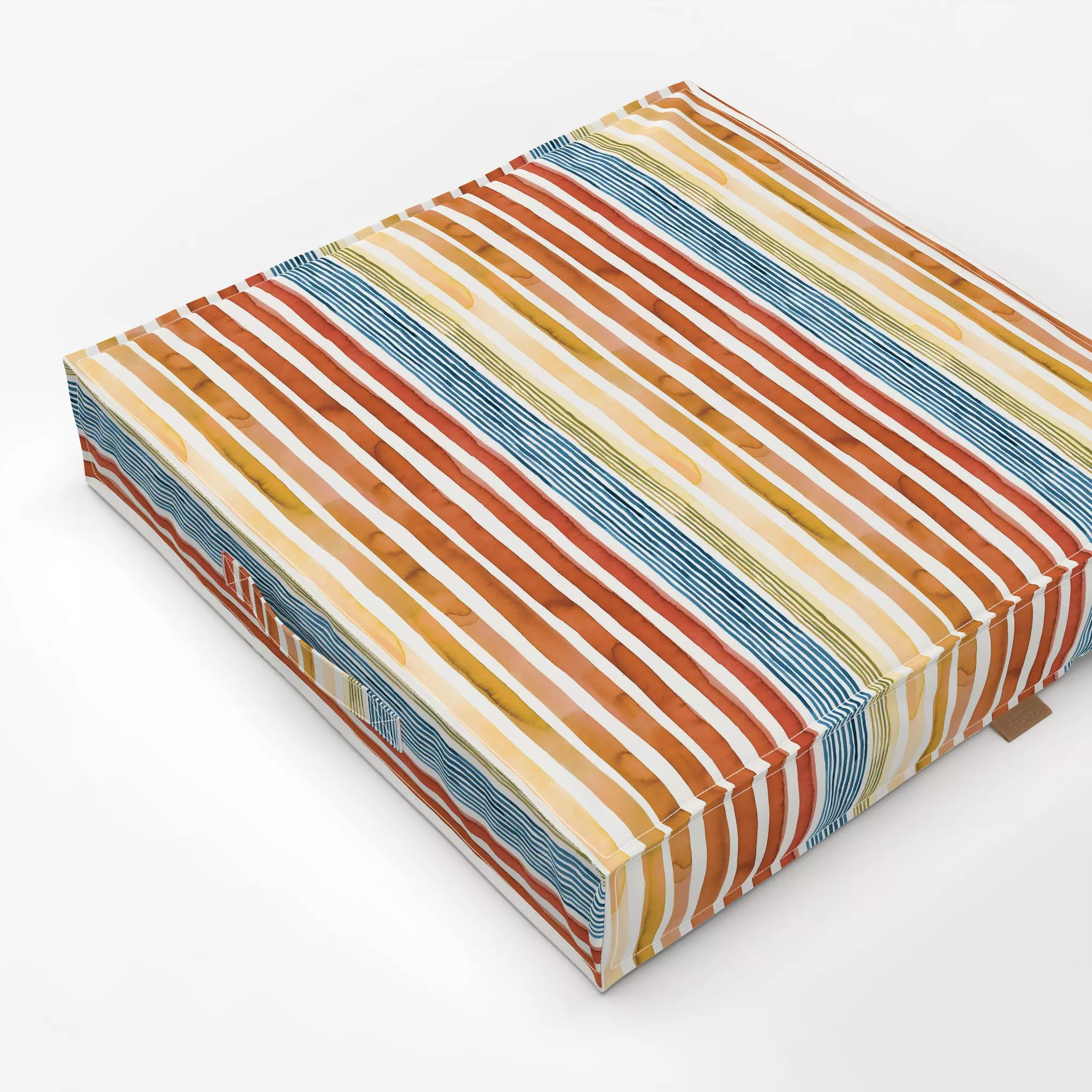 Bodenkissen Terra Sunset Gouache Stripes - Sommer, Symbole & Muster - von „Ninola Design "; boho, Aquarell, Streifen, Desser...