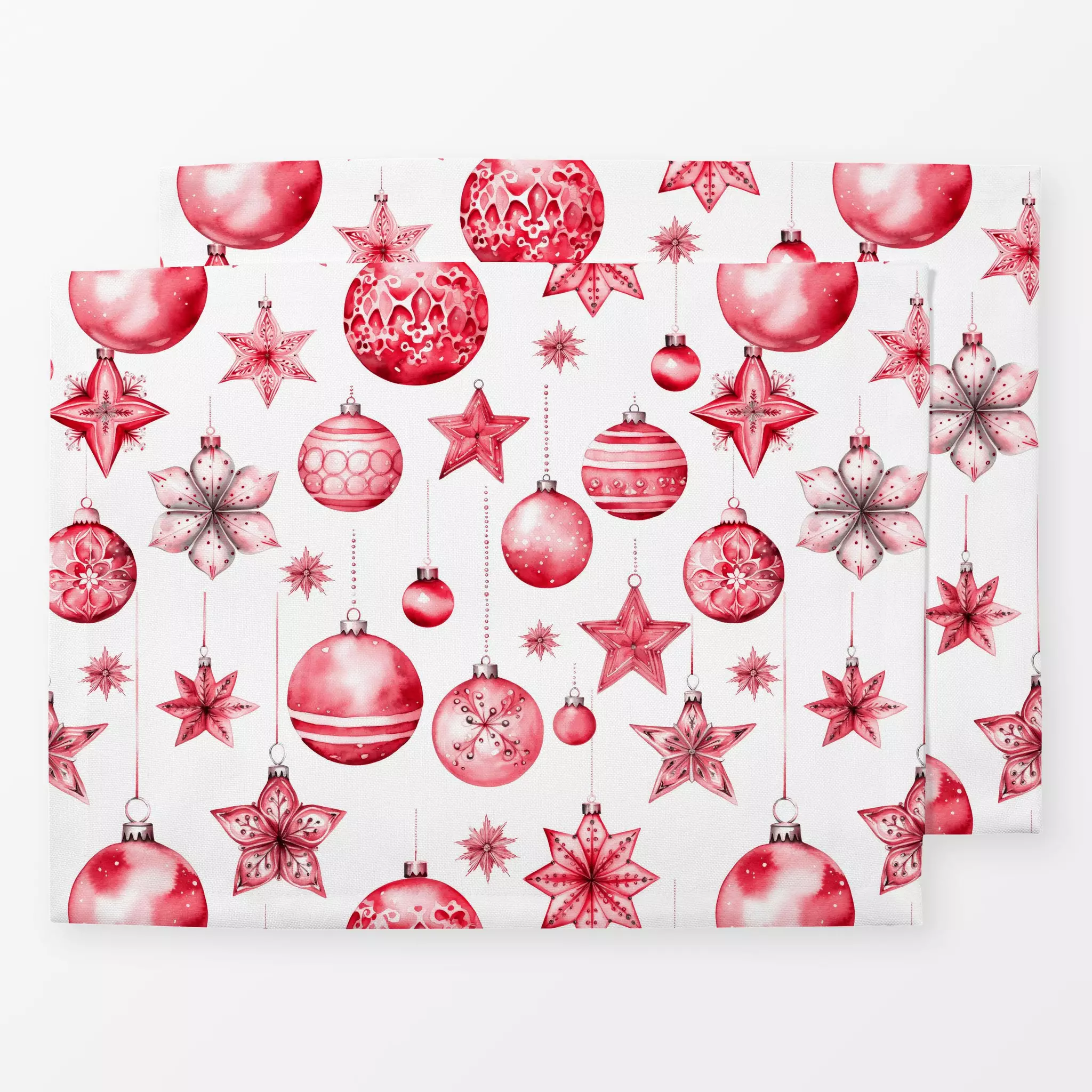 Tischset Christmas Ornaments Red - Weihnachten - von „Andrea Haase"; Aquarell, weihnachtlich, festlich, Weihnachtsschmuck, O...