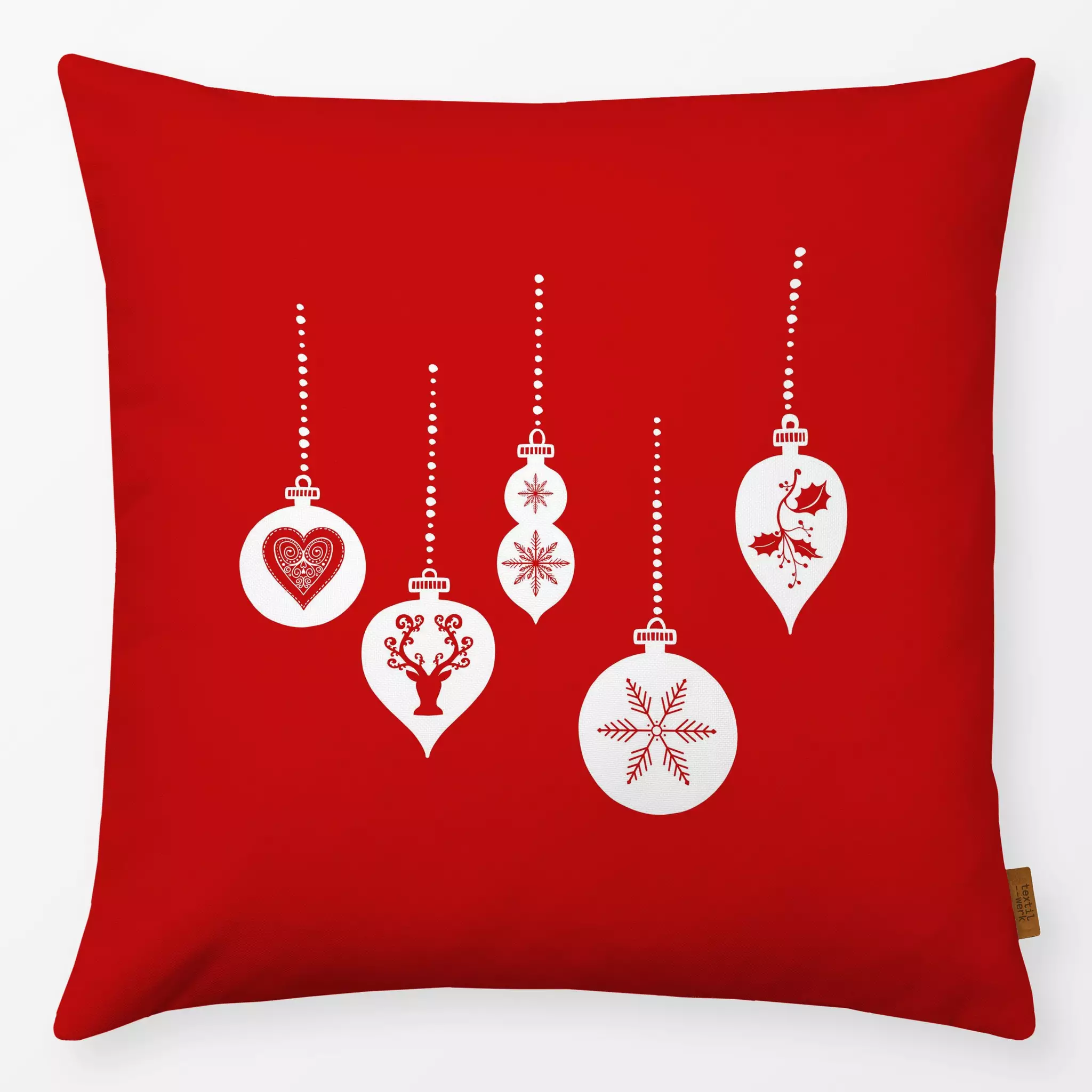 Kissen Scandinavian Christmas Red - Weihnachten - von „Andrea Haase"; skandinavisch, Nordisch, Ornament, Weihnachtskugel, we...