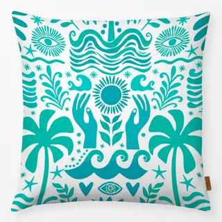 Kissen Boho Beach Türkis Weiss