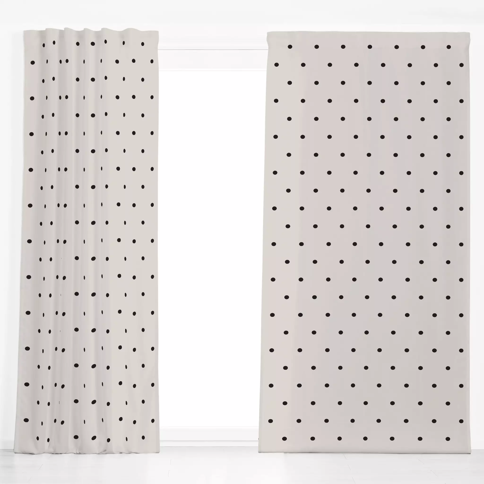 Dekovorhang greige & black dots - Symbole & Muster - von „Sara Maria"; boho, Scandi, Greige, gepunktet, Tupfen, blackandwhit...