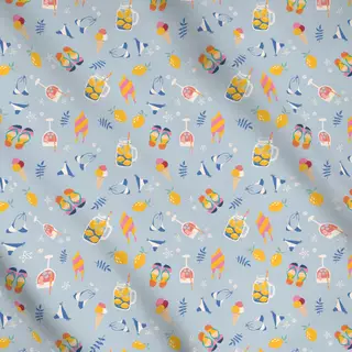 Meterware SUMMER VIBES Muster - blaugrau