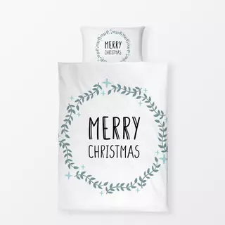 Bettwäsche MERRY CHRISTMAS Kranz weiss
