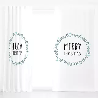 Dekovorhang MERRY CHRISTMAS Kranz weiss