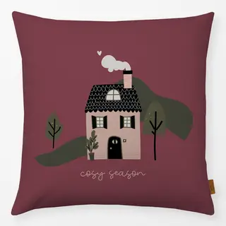 Kissen Cosy season Haus Rot mit Erdtönen