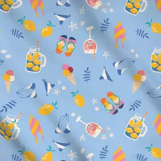 Meterware SUMMER VIBES Muster - hellblau