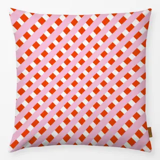 Kissen Diagonale Karo Rot Pink