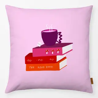 Kissen Bücherstapel mit Teetasse