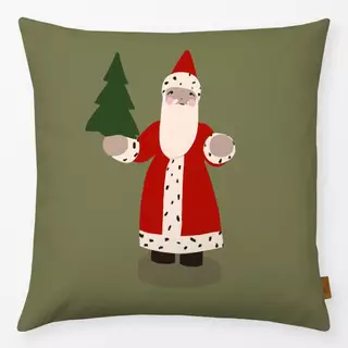 Kissen Weihnachtsmann Holzfigur Grün