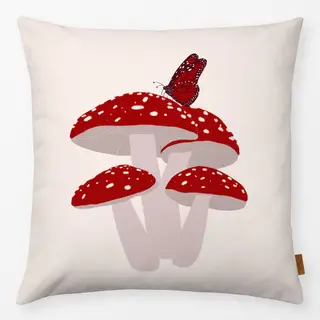 Kissen Fliegenpilze mit Schmetterling