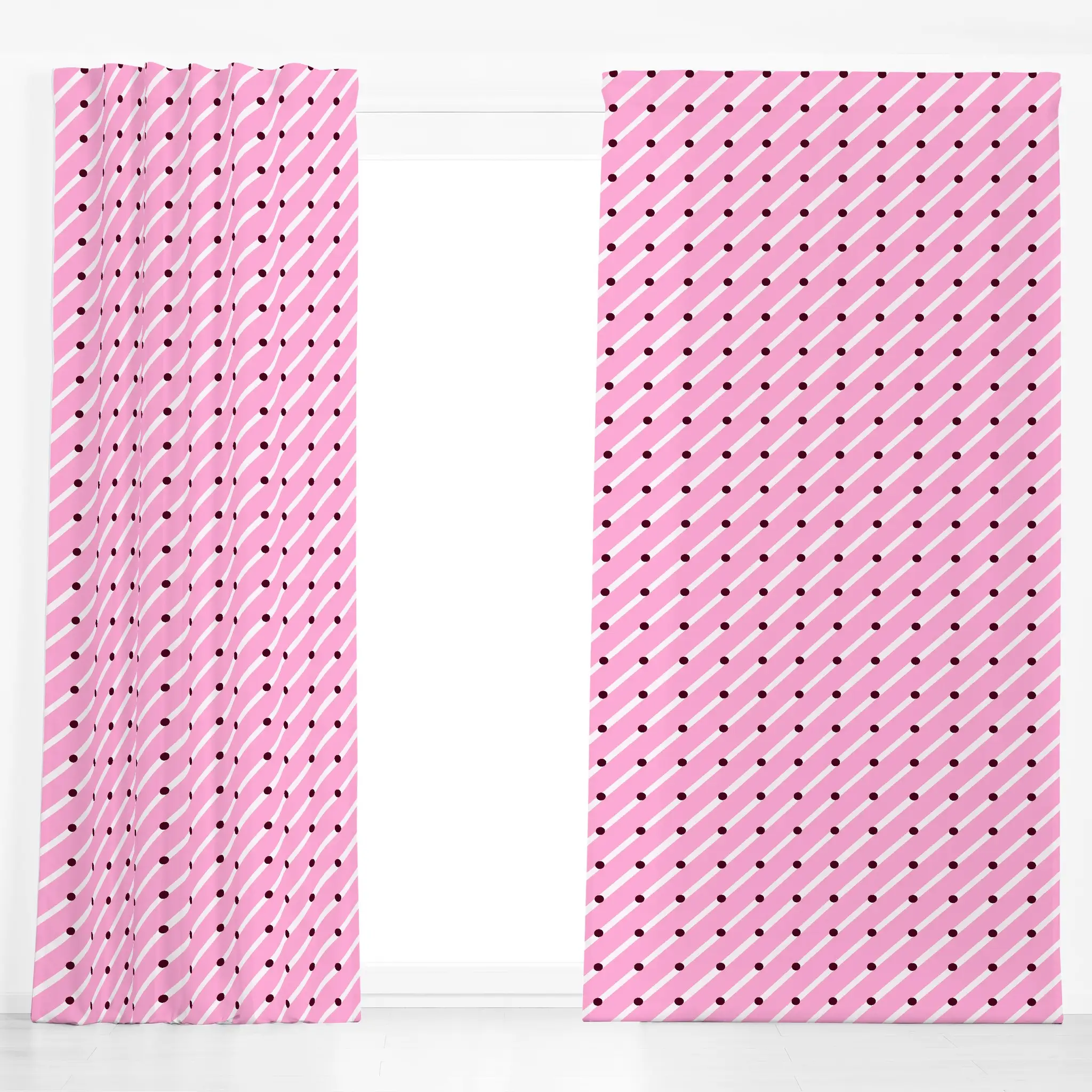 Dekovorhang Diagonale & Punkte Pink - Symbole & Muster - von „Sophie Augustin Illustration"; Punkte, Streifen, Geometrisch, ...