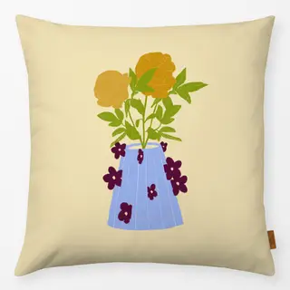 Kissen Rosen Blumenvase Gelb