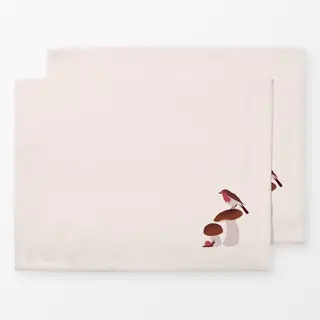 Tischset Steinpilze mit Vogel Beige