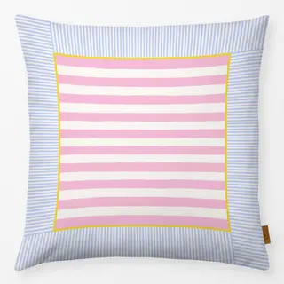 Kissen Streifenrahmen Blau Rosa