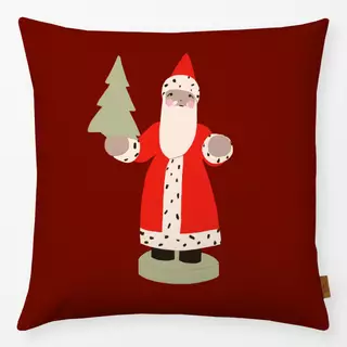 Kissen Weihnachtsmann Holzfigur Rot