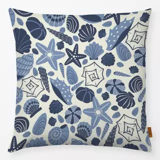 Kissen Muscheln Creme Blau Allover