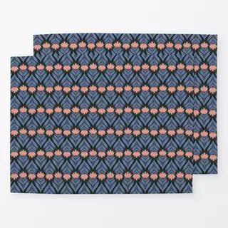 Tischset Folk Flower Schwarz Blau