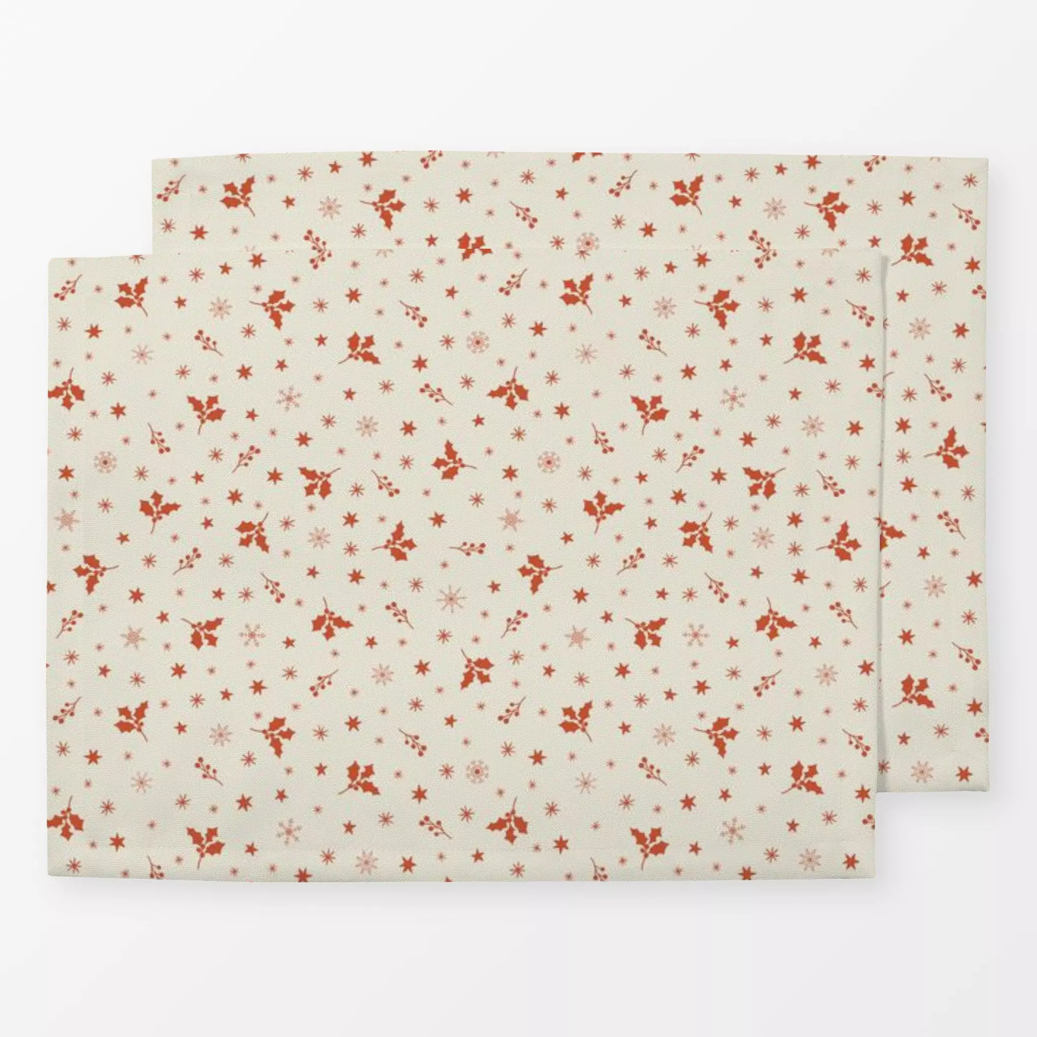 Tischset Weihnachtsblätter Weiss Rot - Weihnachten, Pflanzen & Botanik - von „DEINKI Studio"; Blätter, Schneeflocken, Weihna...