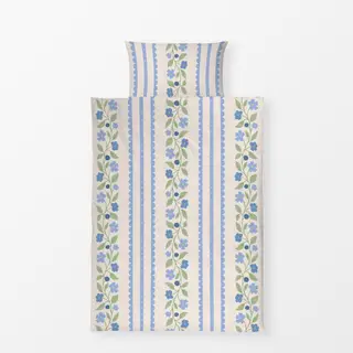 Bettwäsche Blumen und Spitze Weiss Blau