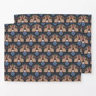 Tischset Folk Easter Bunny Schwarz Blau