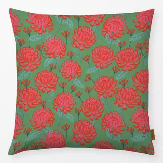Kissen Chrysanthemen Grün Rot