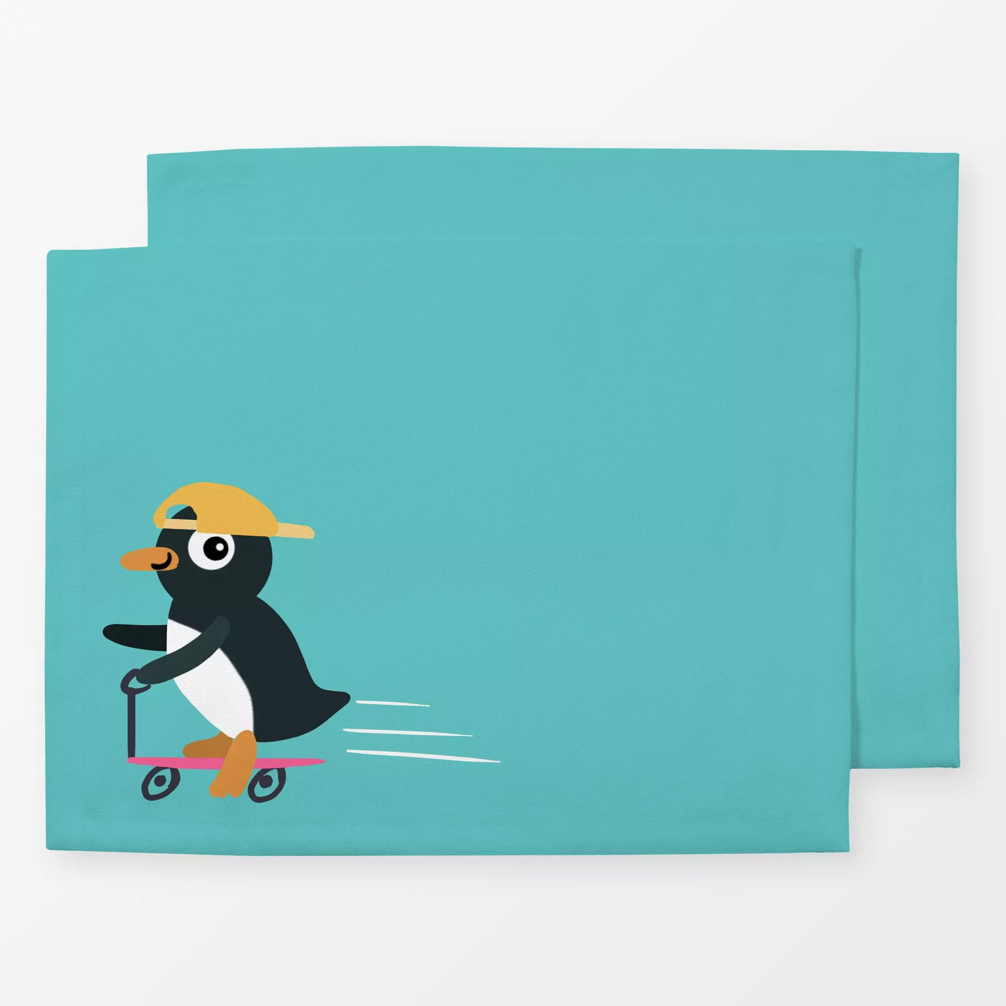 Tischset Piet Pinguin mit Roller, Tiere, Sport, fürs Kinderzimmer, von Julia Reyelt