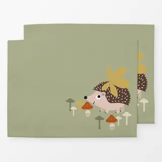 Tischset Igel im Herbst mit Pilzen