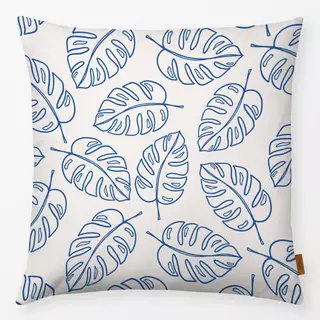 Kissen Monstera Muster blau beige