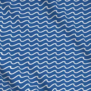 Meterware Wellen Muster blau beige