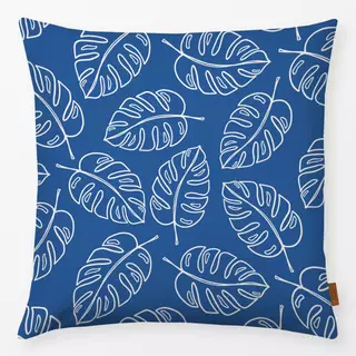 Kissen Monstera Muster Blau