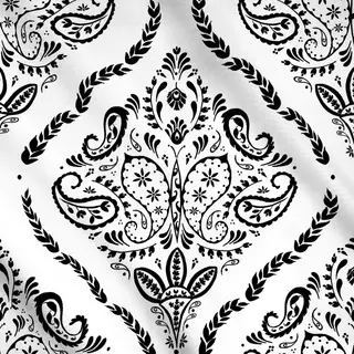 Meterware Paisleydamast schwarz-weiß