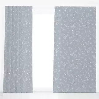 Dekovorhang Cottagecore Blumen Graublau